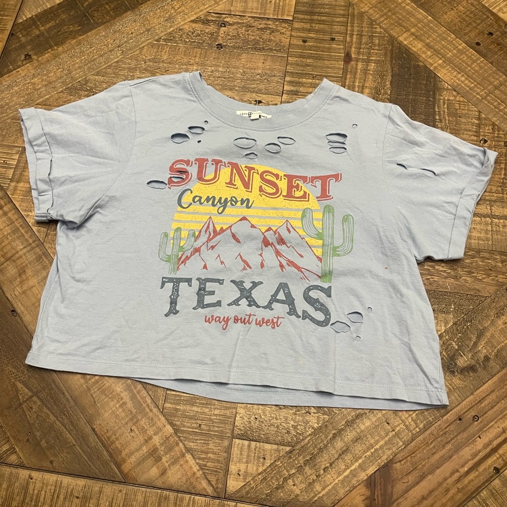Love Peace & Lazy Days Sunset Canyon Texas Distressed Crop Top